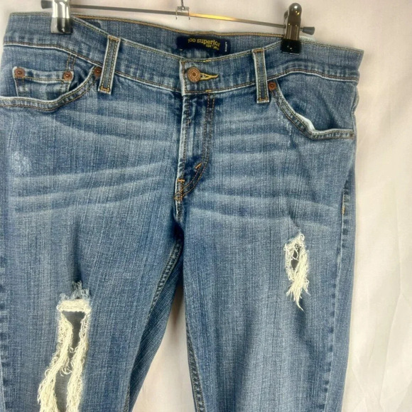 Levi's Y2K 524 Too Superlow Jeans Juniors 11 Blue Skinny Distressed Low Rise - Picture 2 of 9
